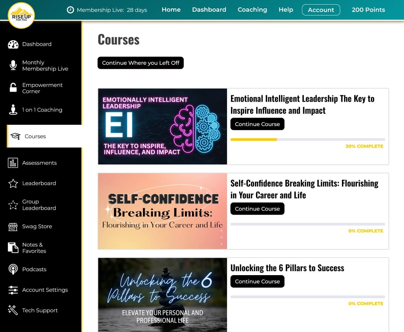 Membership course site home page